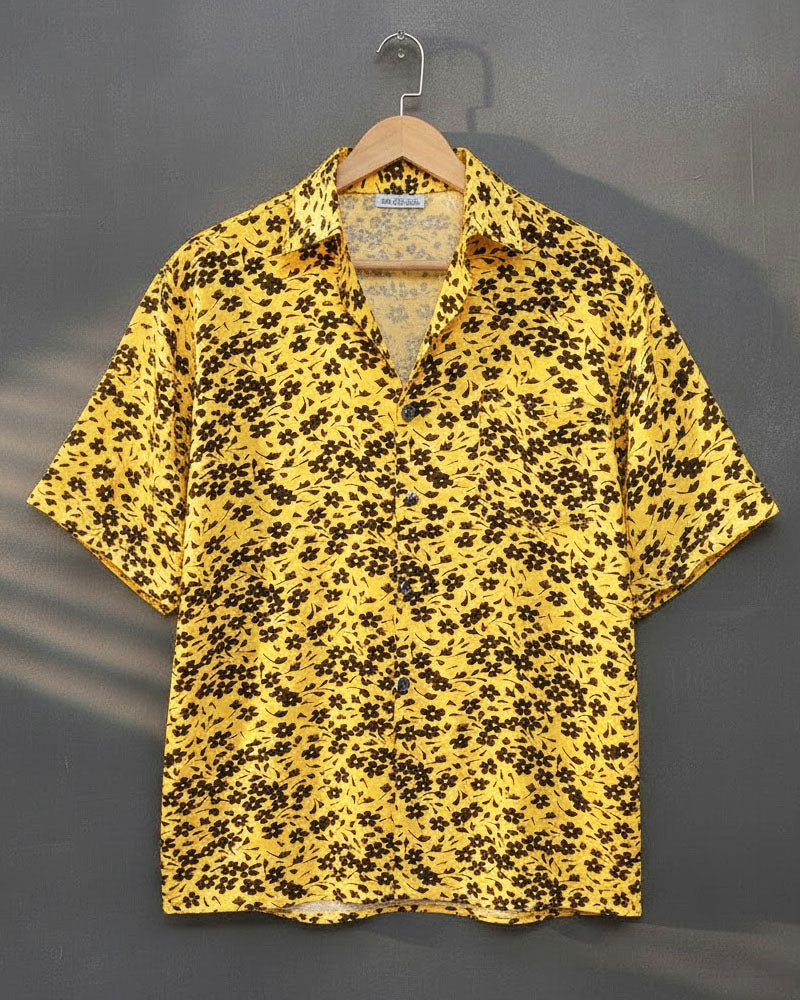 Black Floral Printed Yellow Shirt - MS092