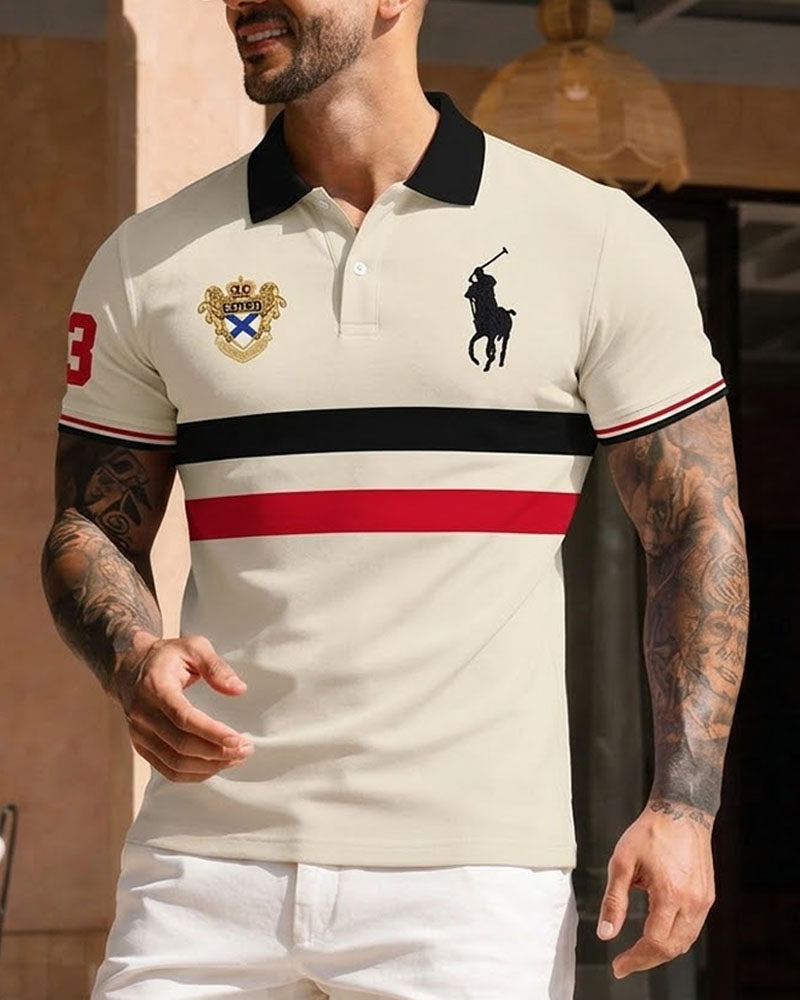 Premium Beige Contrast Polo Embroidered Polo Shirt
