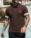 Knitted Textured Brown Embroidered Polo Shirt