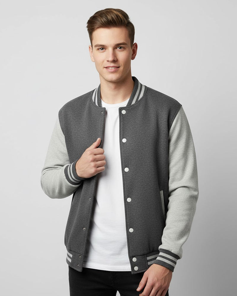 Unisex Baseball Jacket Charcoal & Heather Grey