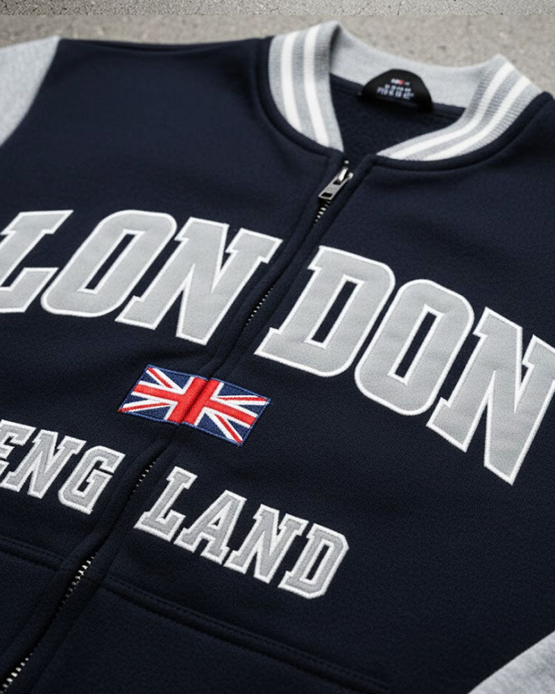 London Embroidered Baseball Zipper Jacket
