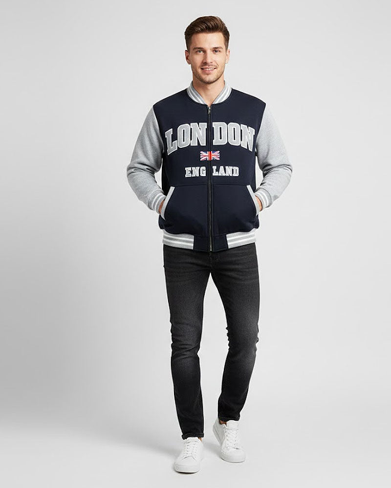 London Embroidered Baseball Zipper Jacket