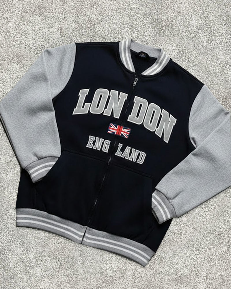London Embroidered Baseball Zipper Jacket