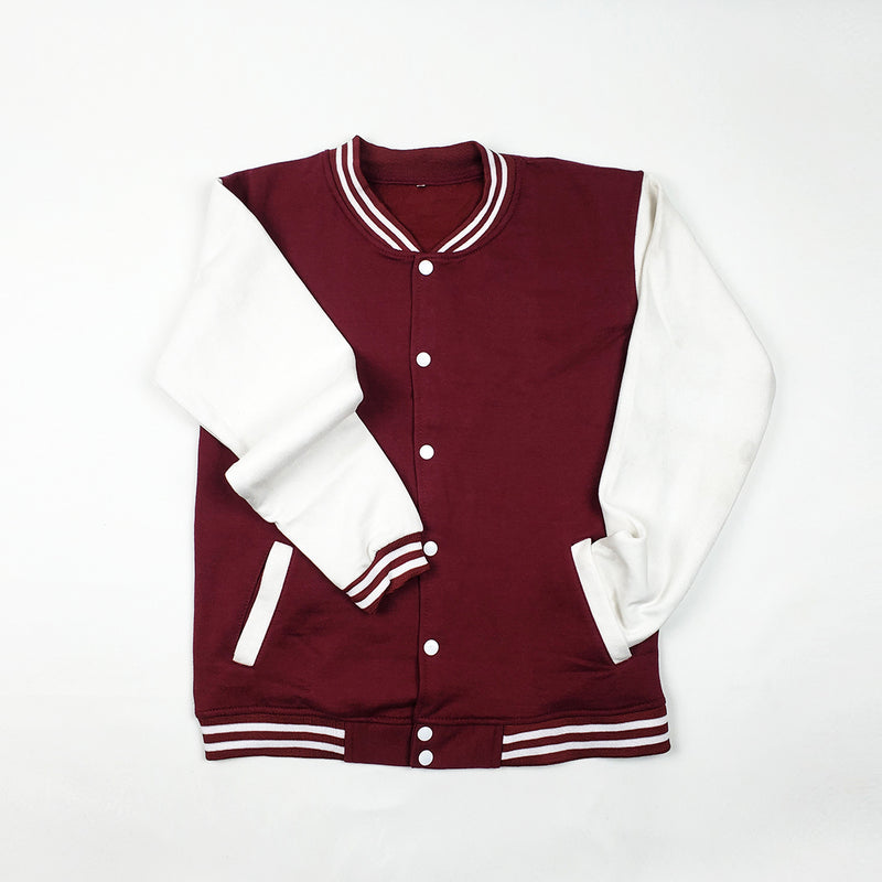 Unisex Baseball Jacket Maroon & White