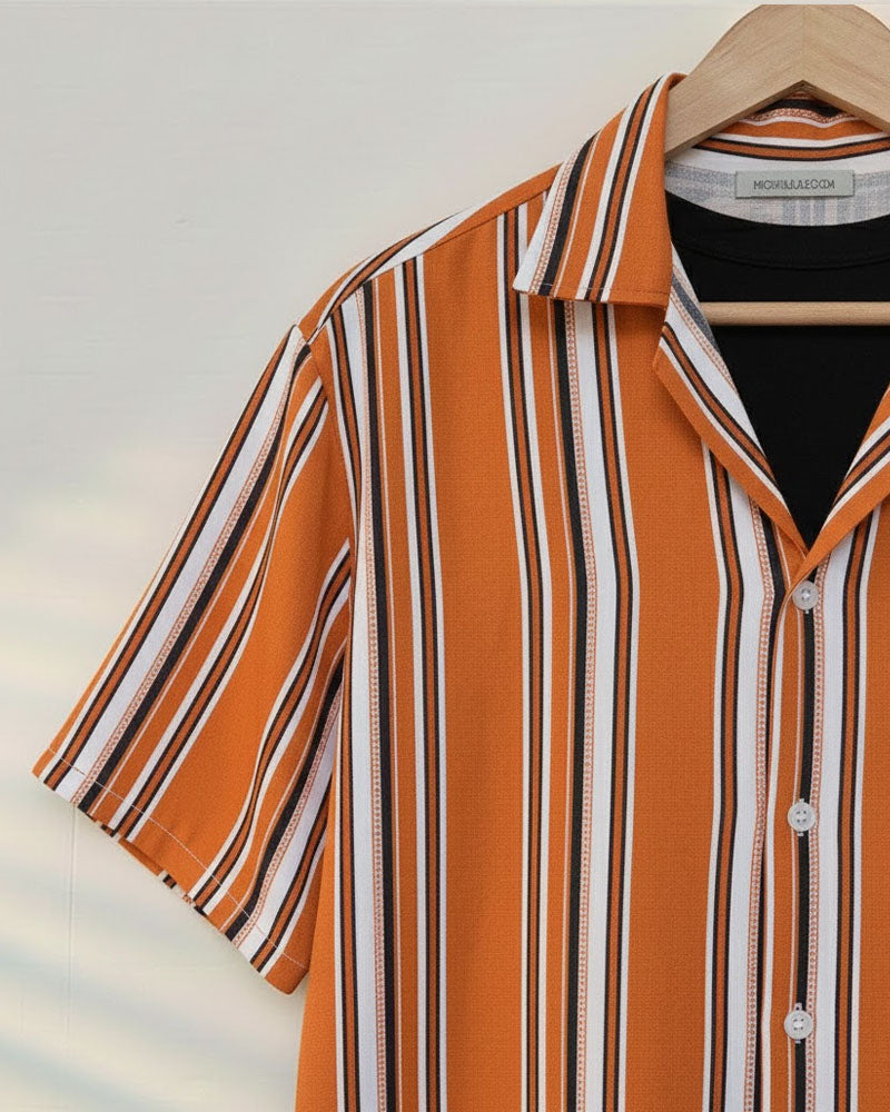 Mustard Striped Printed Shirt - MS091