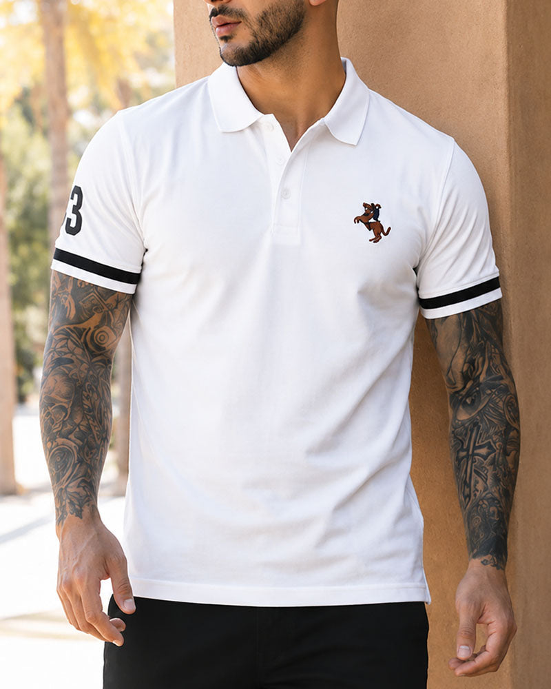 Knitted Textured Off-White Embroidered Polo Shirt