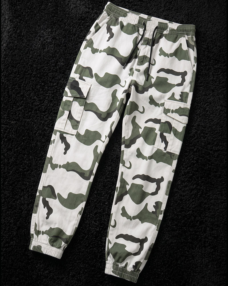 Cream & Green Camo 6 Pockets Cargo Pant