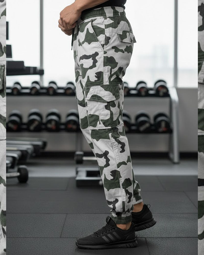 Cream & Green Camo 6 Pockets Cargo Pant